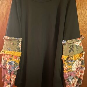 Floral Sleeve Black Top